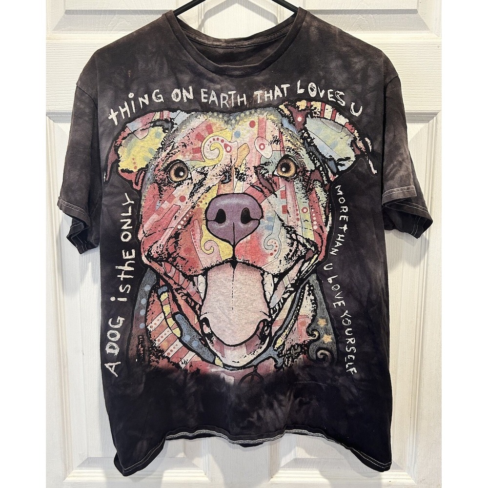 The Mountain Dean Russo Pitbull Dog Graphic Tie Dye‎ T-Shirt Mens 3D Gray 2014